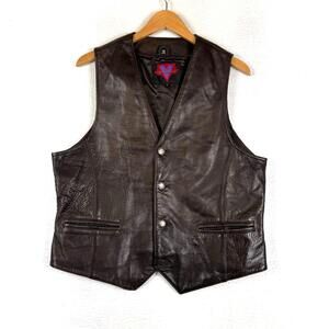 Vintage Verducci Large Brown Leather Vest Buffalo Nickel Buttons 90s Motorcycle